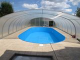 Venkovní ocelový krytý bazén po rekonstrukci a výměně vnitřní folie bazénu